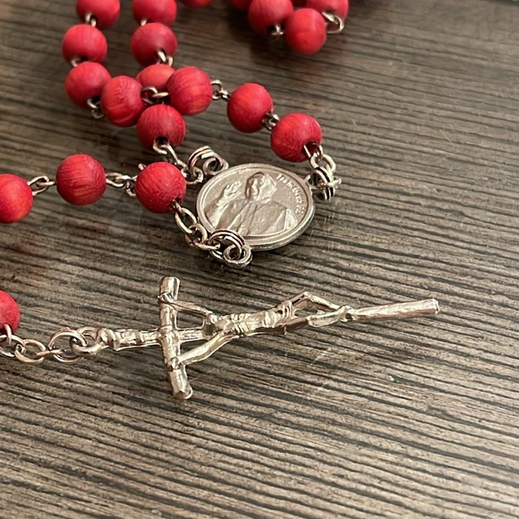 Perfume Scent Rosary Necklace - Red Wooden beaded Rosary - Picture 12 of 14